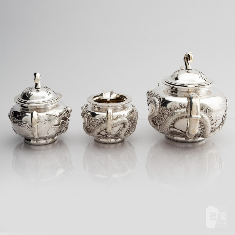 A Chinese five piece export silver tea set, - 图12